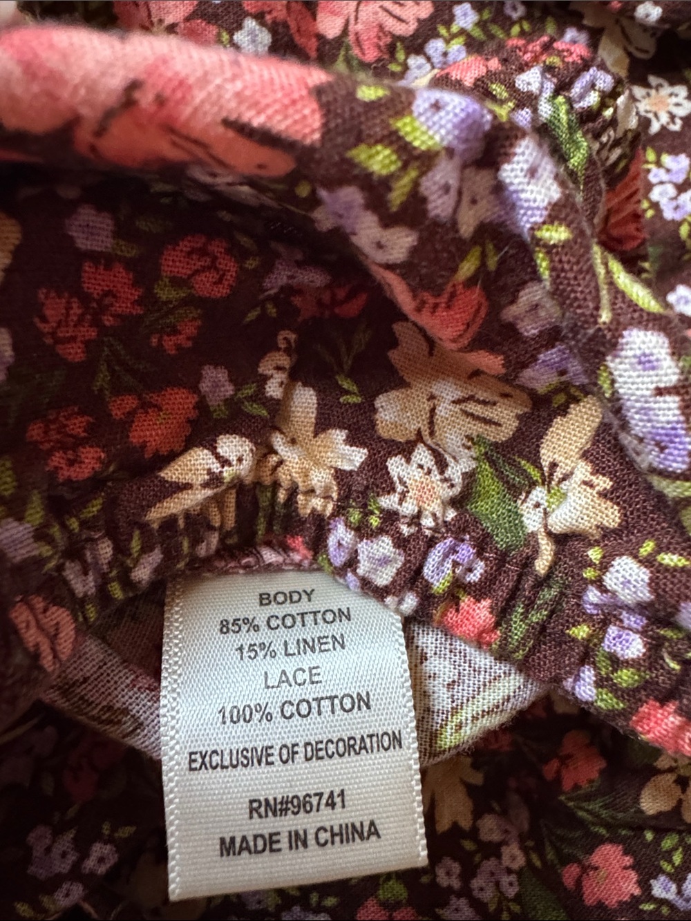 Floral Lace-Trim Long Sleeve Top - Brown Floral - Picture 10 of 11